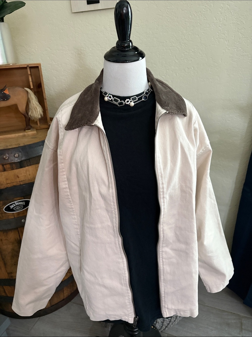 wild fable Cream Lightweight Jacket with Brown Corduroy Collar